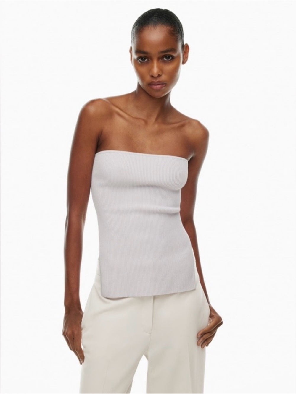 Babaton Light Gray Ribbed Strapless Camisole